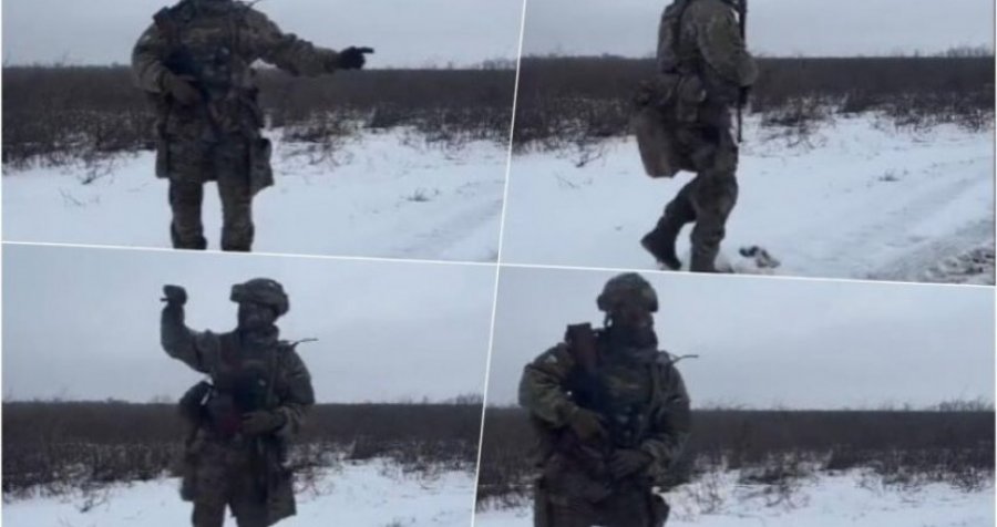 Ky ushtar ukrainas bëhet hit në internet, vallëzon në një terren me borë