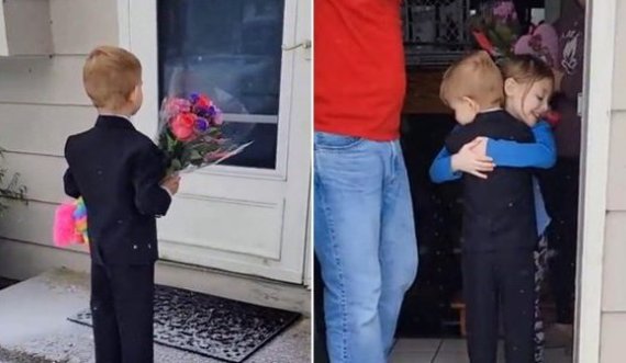 5-vjeçari shkon te dera e shoqes e i uron 'Shën Valentinin”, ja çfarë i thotë babait të vajzës
