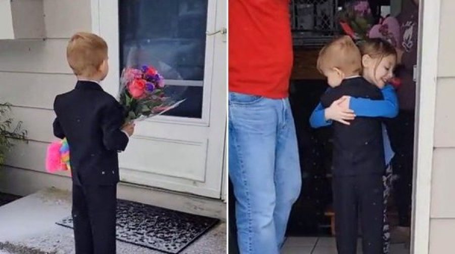 5-vjeçari shkon te dera e shoqes e i uron 'Shën Valentinin”, ja çfarë i thotë babait të vajzës
