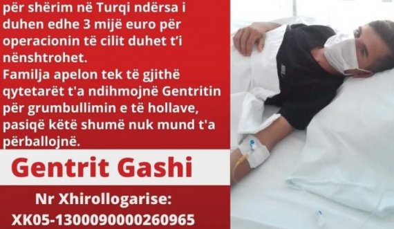 Gentrit Gashit i duhen edhe pak para për t’u nisur për Turqi, vuan nga një sëmundje e rëndë