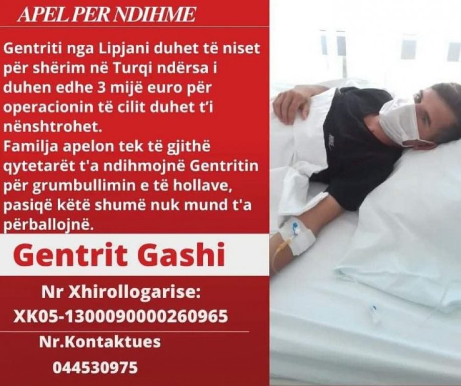 Gentrit Gashit i duhen edhe pak para për t’u nisur për Turqi, vuan nga një sëmundje e rëndë