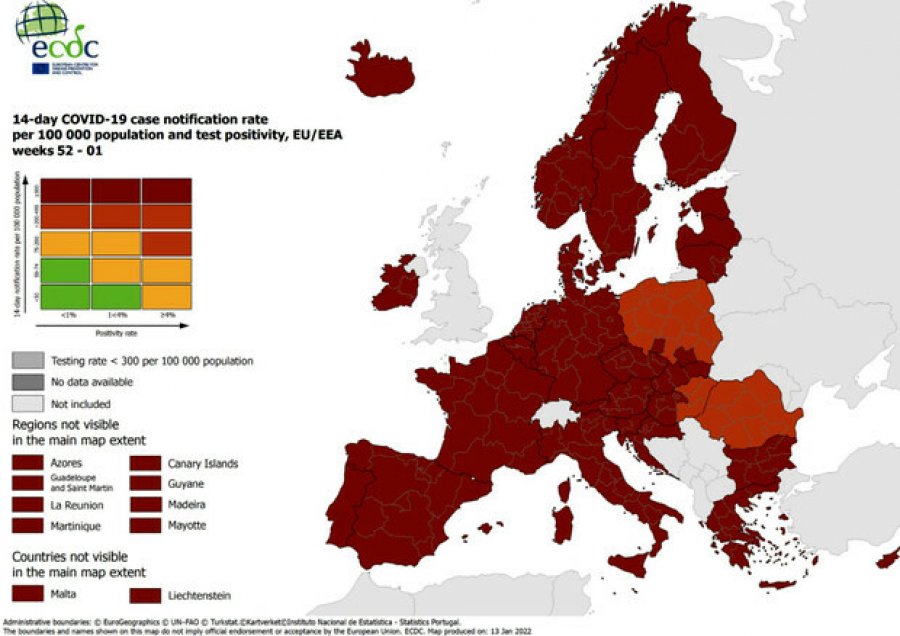 Covid 19/ Evropa Perëndimore dhe Jugore e gjitha në të kuqe të errët në hartën ECDC