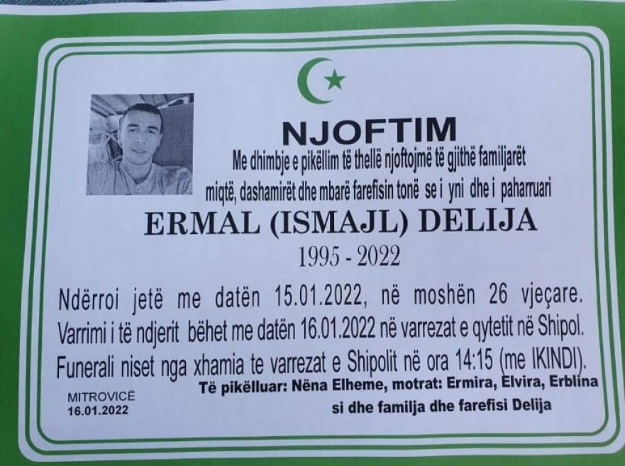 Shtyhet varrimi i 26 vjeçarit Ermal Delija