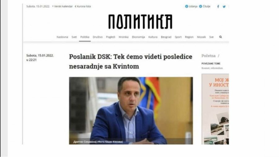 Driton Selmanaj shpallet 'hero' nga mediat serbe pasi nuk e votoi rezolutën që e ndalonte referendumin serb në Kosovë