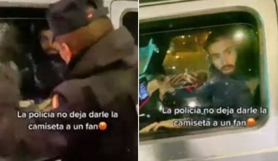 Yllin e Atleticos nuk e lë policia t’ia japë fanellën tifozit
