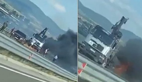 Në Ferizaj një kamion kaplohet nga flakët