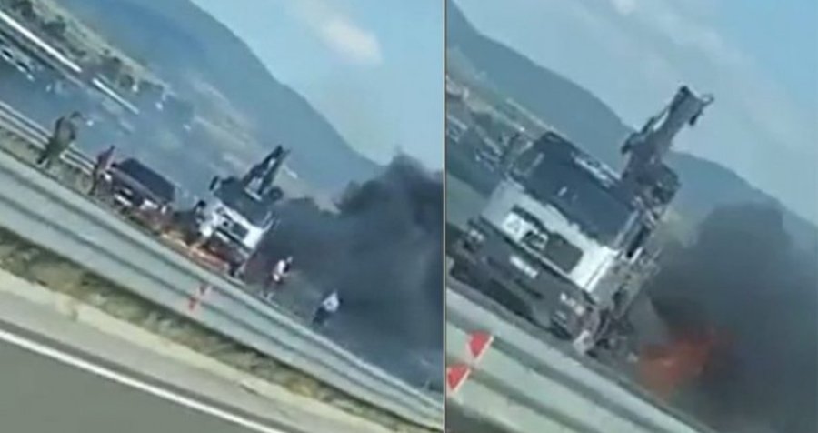 Në Ferizaj një kamion kaplohet nga flakët