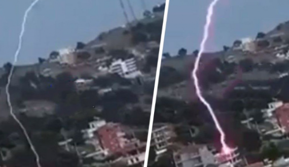 E frikshme, momenti kur rrufeja godet pallatin në Sarandë