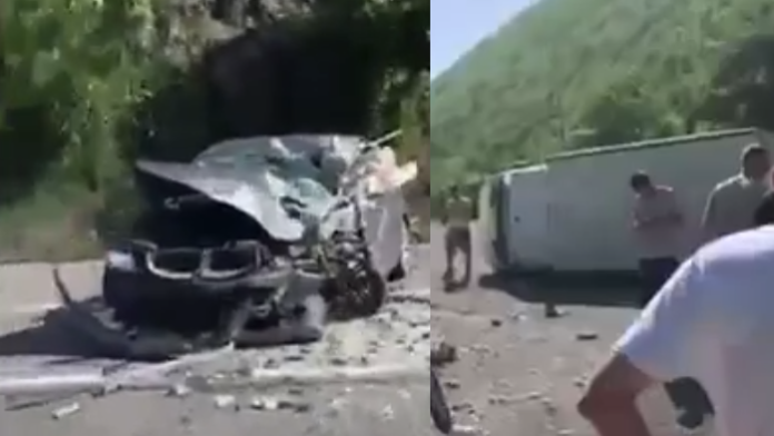 Kamioni i rrokullisur e BMW’ja e shtypur, dalin pamjet e aksidentit te Qafa e Duhlës