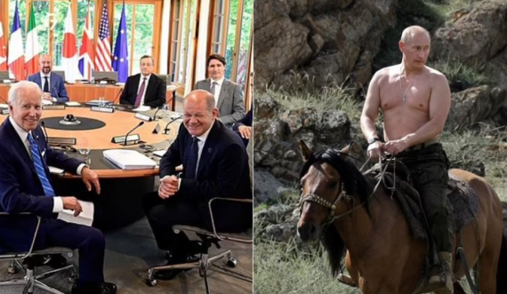 Liderët e G7 ‘tallen’ me foton e Putinit zhveshur mbi kalë