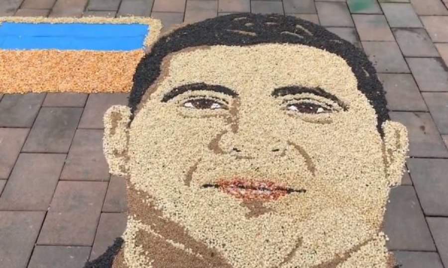 Artisti kosovar e punoi me fara misri e gruri portretin e presidentit ukrainas