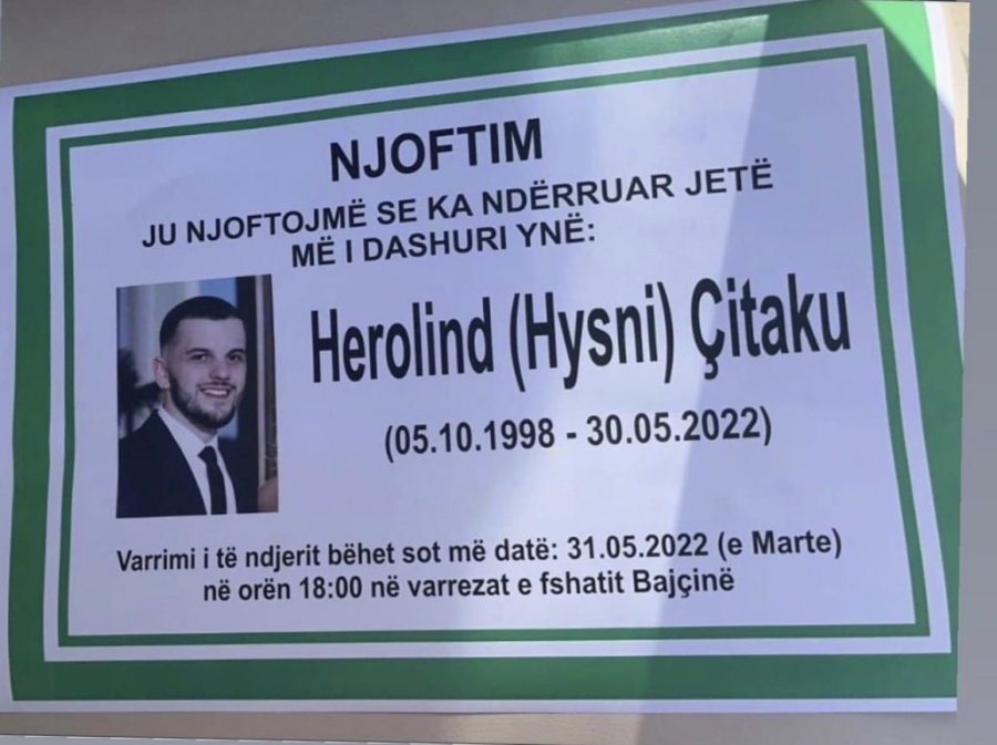 23 vjeçari Herolind Çitaku do të varroset sot në fshatin Bajçinë të Podujevës