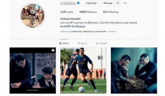 Cristiano Ronaldo thyen Rekordin,  personi i parë me  500 milionë ndjekës në Instagram
