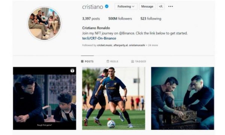 Cristiano Ronaldo thyen Rekordin, personi i parë me 500 milionë ndjekës në Instagram
