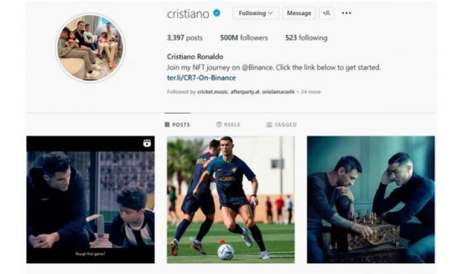 Cristiano Ronaldo thyen Rekordin,  personi i parë me  500 milionë ndjekës në Instagram