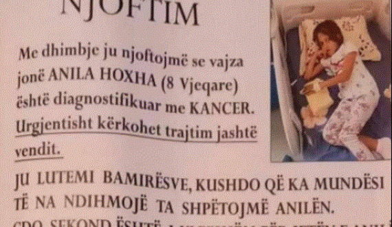 8 vjeçarja nga Kosova Anila Hoxha ka nevojë për ndihmën e të gjithëve
