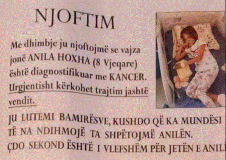 8 vjeçarja nga Kosova Anila Hoxha ka nevojë për ndihmën e të gjithëve