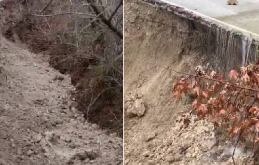 Reshjet e shiut: Rrëshqet dheu, aksi rrugor gati të shembet