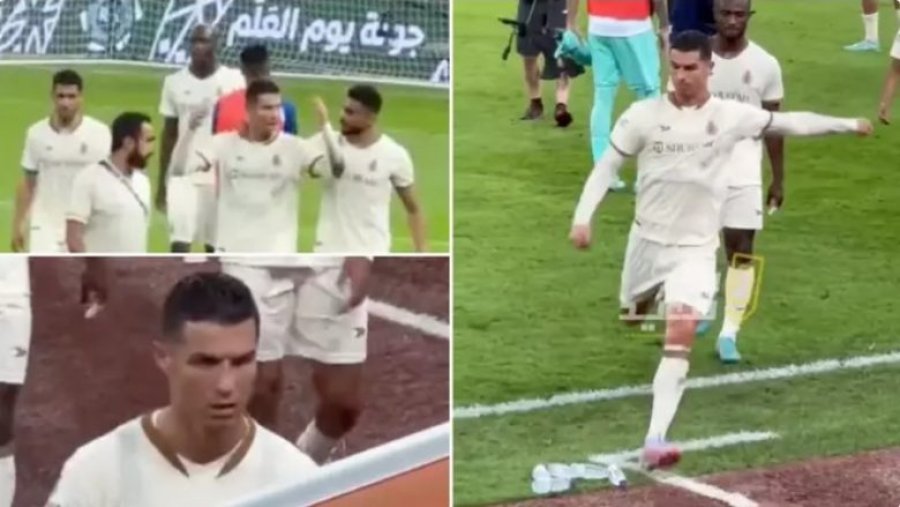 Ronaldo prodhon skandal, i  zemërua pas disfatës dhe provokimeve nga tribuna, godet  shishet e ujit duke dal nga fusha