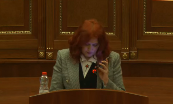 Eliza Hoxha lëshon një këngë në telefon për personat e pagjetur, në foltoren e Kuvendit