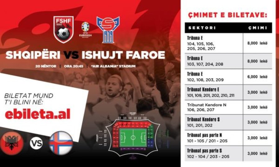 Shiten shpejt biletat për ndeshjen Shqipëri-Ishujt Faroe