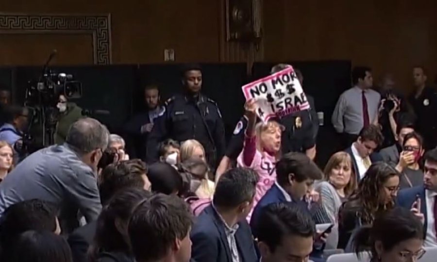 Një protestuese ndërpren fjalimin e Blinken
