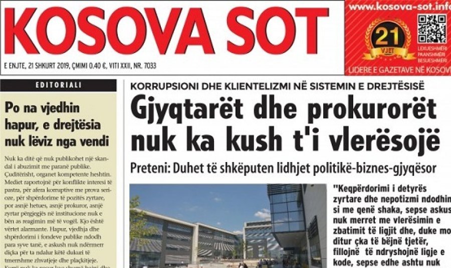 Kosova Sot, gazeta që lindi në kohë të vështira, simbol i besimit dhe informimit të drejtë, ushtarë në luftë për liri dhe dritare e hapur në ndërtimin e shteti në liri e demokraci