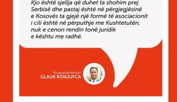 VV-ja shkëput një citat të Glauk Konjufcës: Serbia duhet të pajtohet që kur kalon kufirin në Merdare është në një shtet tjetër