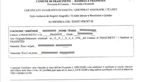 Bashkia me shumicë arbëreshe në Itali lëshon certifikatën e parë të lindjes në gjuhën shqipe