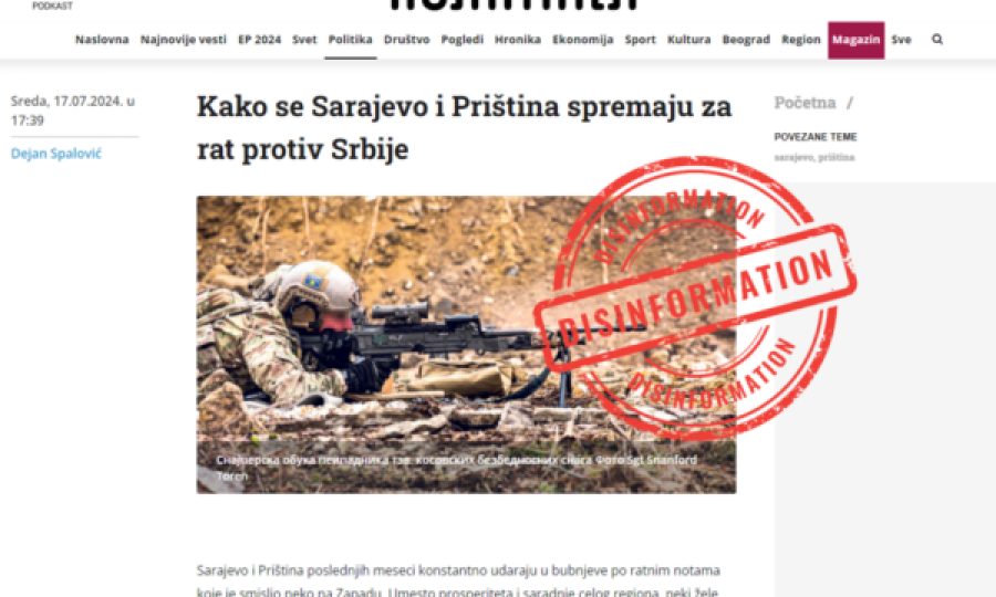 Portali serb dezinformon se Kosova dhe Bosnje e Hercegovina planifikojnë të sulmojnë Serbinë