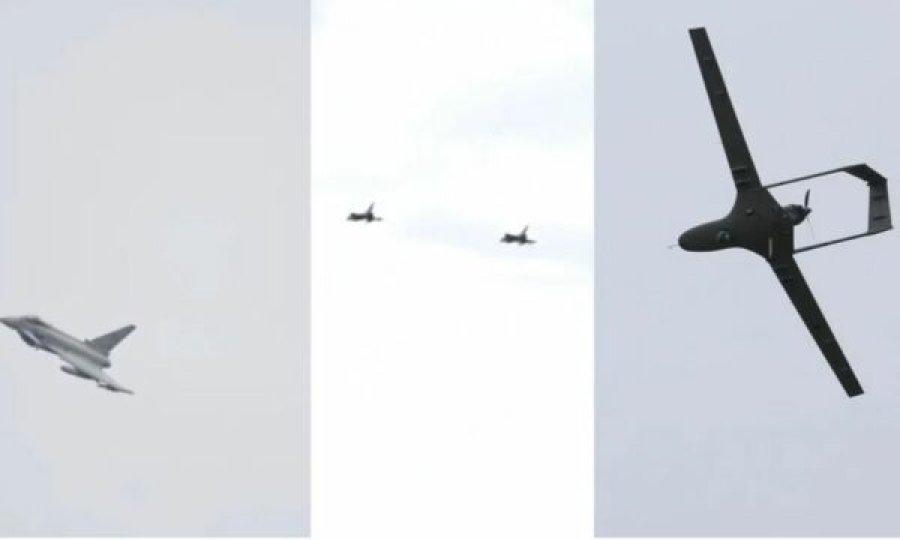 Nga baza ajrore e NATO-s në Shqipëri, gjashtë avionë EuroFighter F-2000 bëjnë show në qiellin e Kuçovës