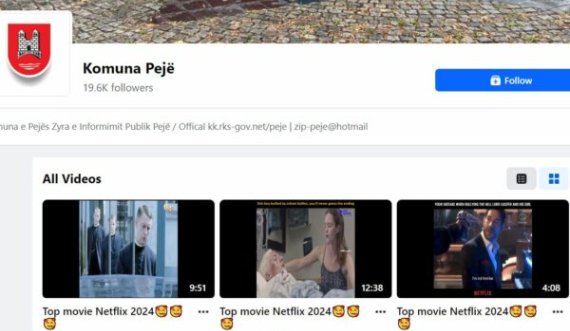 Hakohet faqja e komunës së Pejës, postohen një numër i madh i filmave