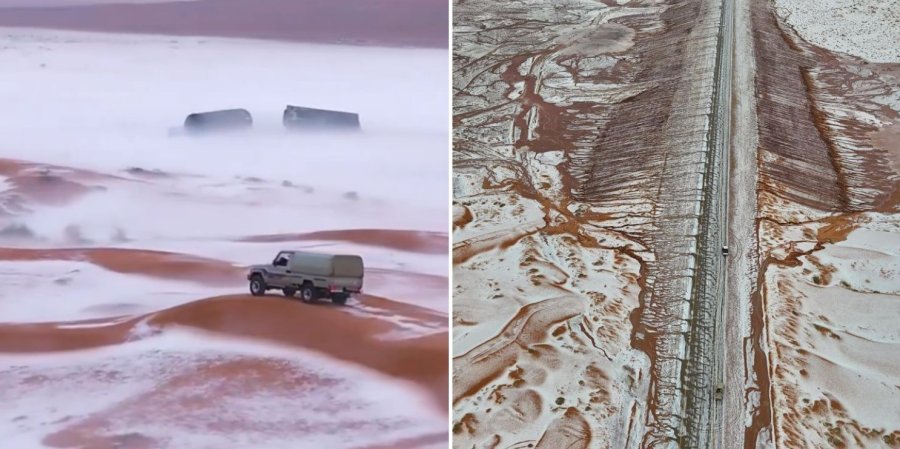 Si u mbulua  Arabia Saudite nga një shtresë e rrallë dëbore