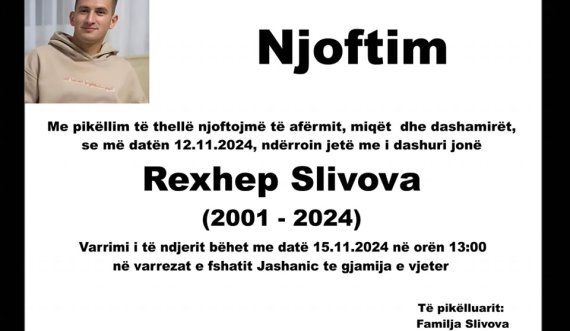 Sot varroset Rexhep Slivova i cili u vra në mënyë tinzare
