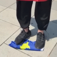 Një person vjen midis Prishtine dhe e përdhos flamurin e Kosovës 