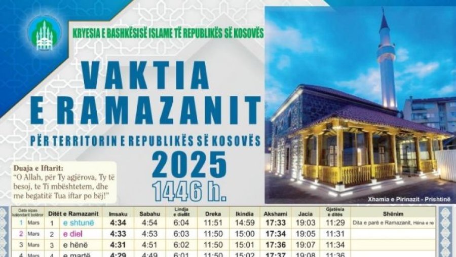 Kjo është vaktia e Ramazanit për vitin 2025