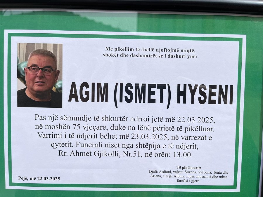 Ndërron jetë pas një sëmundje të shkurtër Agim Hyseni