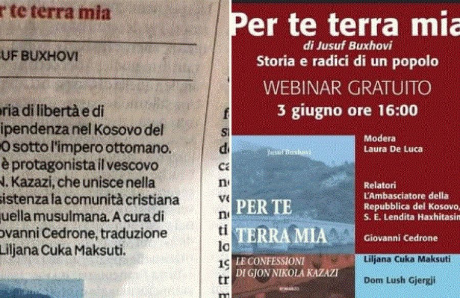 SHTYPI ITALIAN I BËN JEOHNË ROMANIT 'PER TE TERRA MIA – LE CONFESSIONI DI GJON NIKOLA KAZAZI'