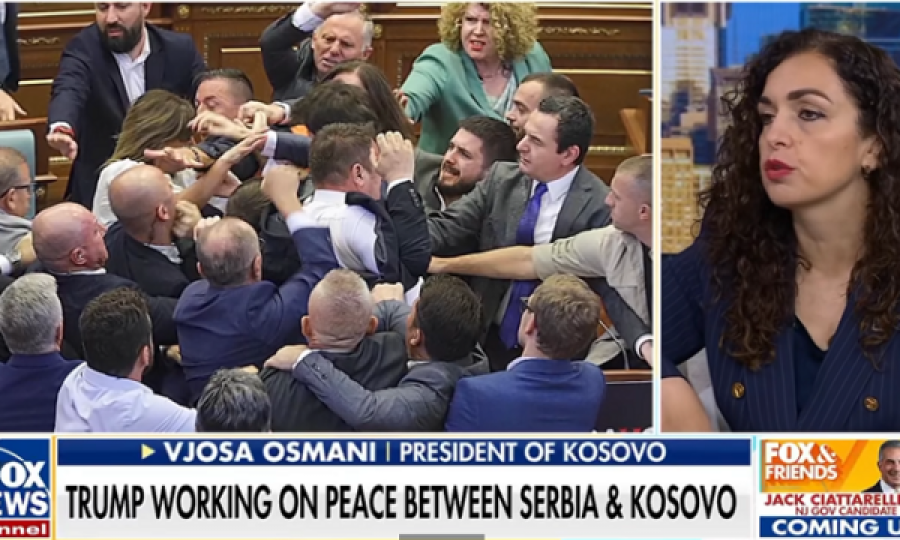 Vjosa Osmani shkon për intervistë, Fox News nxjerr pamje të rrahjes mes VV’së dhe opozitës